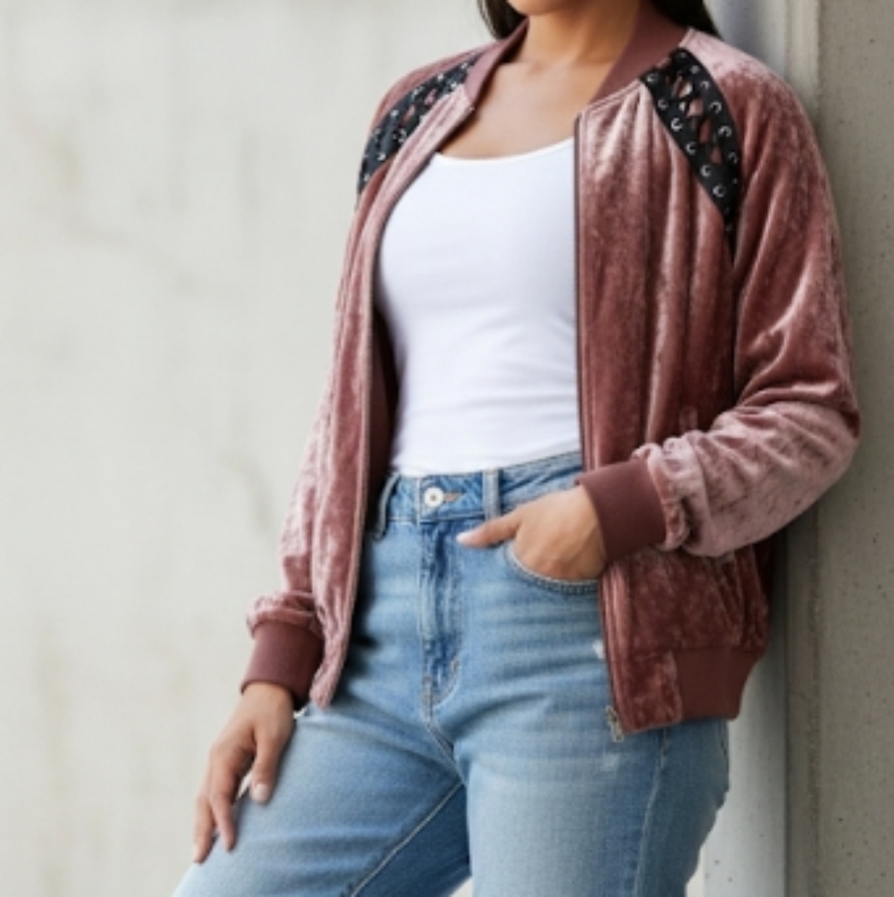 Story of Lola crush velvet velour bomber woman's jacket size s/m